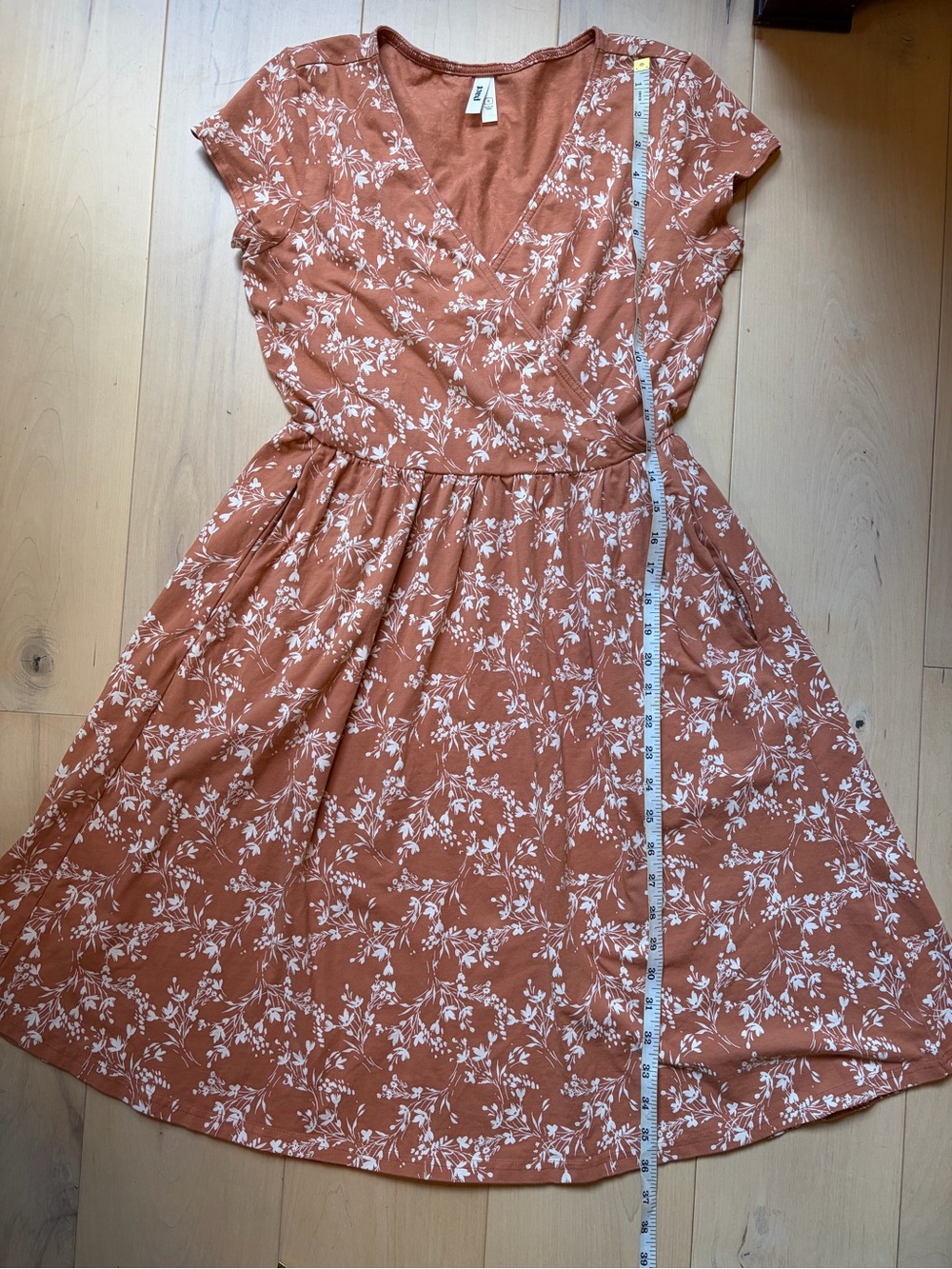 Pact Organic Cotton Fit & Flare Crossover Dress Rust Terracotta Floral Pockets S - Picture 8 of 10